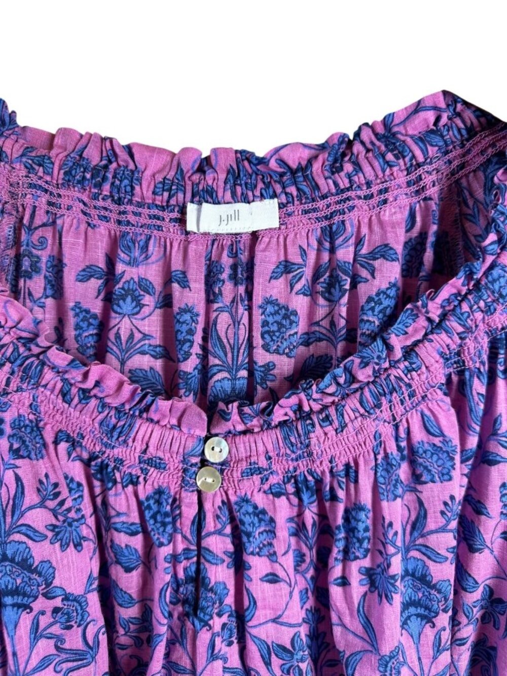 J.Jill Pink Blue Floral Peasant Blouse Cotton Oversized Boho Cottagecore XL - Picture 3 of 5